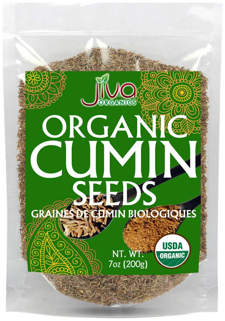 Jiva Organics whole cumin seeds closeup highlighting aroma and purity.