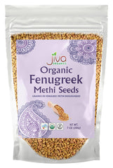 Jiva Organics fenugreek seeds front view in a resealable bag for fresh cooking
