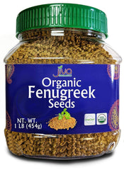 Jiva Organics fenugreek seeds jar highlighting premium spice for cooking and sprouting.