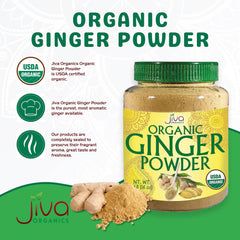 Jiva Organics ginger powder texture closeup for aromatic use