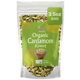Jiva Organics green cardamom pods in a bag highlighting premium organic quality for beverages and cooking