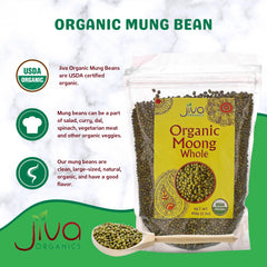 Jiva Organics mung beans for sprouting and fresh Indian dishes with certified organic quality.