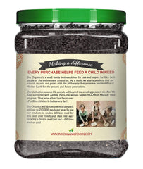 Jiva Organics Kalonji jar pouring seeds for quick flavor boost.