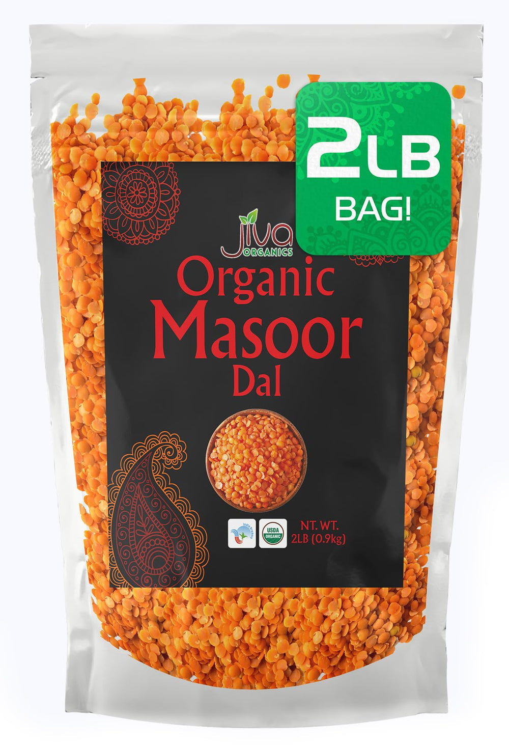 Jiva Organics Masoor Dal bag with organic lentils for quick, nutritious meals.