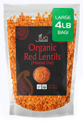 Jiva Organics Masoor Dal bulk bag on pantry shelf for bulk cooking.