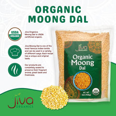 Jiva Organics Yellow Moong Dal in bowl—soft texture perfect for quick dal recipes.