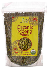 Jiva Organics mung beans in a 4 lb bag, ideal for dal and pantry staples.