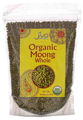 Jiva Organics mung beans in a 4 lb bag, ideal for dal and pantry staples.