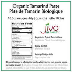 Jiva Organics Tamarind paste label close-up, highlighting pure, non-GMO tamarind quality.