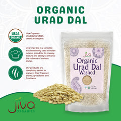 Closeup of Jiva Organics Urad Dal beans showing rich color