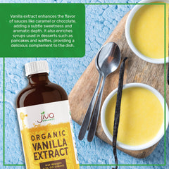 Jiva Organics vanilla bean seeds display emphasizes premium flavor.