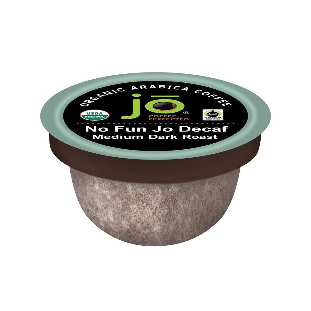 Jo Coffee No Fun Jo Decaf pod front view for easy K-Cup brewing