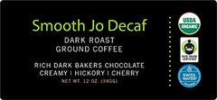 Jo Coffee organic decaf packaging with resealable tin-tie for fresh storage.