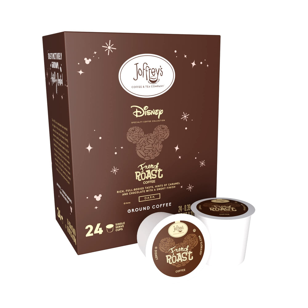 Joffrey's Disney French Roast beans in a resealable bag showcasing rich aroma