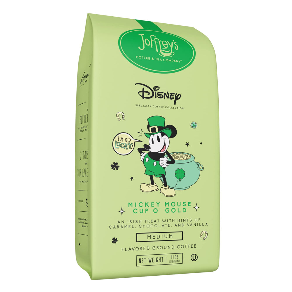 Joffrey's Mickey Mouse Cup O' Gold packshot highlighting premium Arabica beans for a balanced brew
