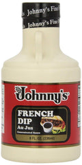 Johnny's French Dip Au Jus concentrate bottle for enriching roasts with bold beef flavor.