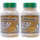 Johnny's Garlic Spread bottle closeup highlighting parmesan garlic flavor for quick meals