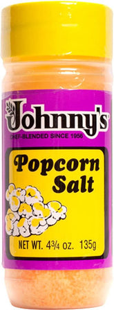 Johnny's Gluten Free POPCORN SALT 2-pack bag front, enhances flavor with light, savory touch.