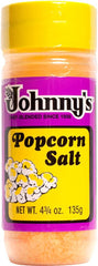 Johnny's Gluten Free POPCORN SALT 2-pack bag front, enhances flavor with light, savory touch.
