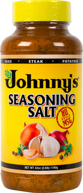 Johnny's Seasoning Salt No Msg 42oz bottle front showing ingredients for versatile cooking