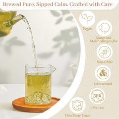 Brewed Johou matcha tea in a mug with fragrant steam and aroma