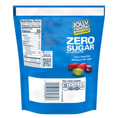 JOLLY RANCHER Zero Sugar bag flavor variety shows raspberry, apple, grape, and watermelon flavors.