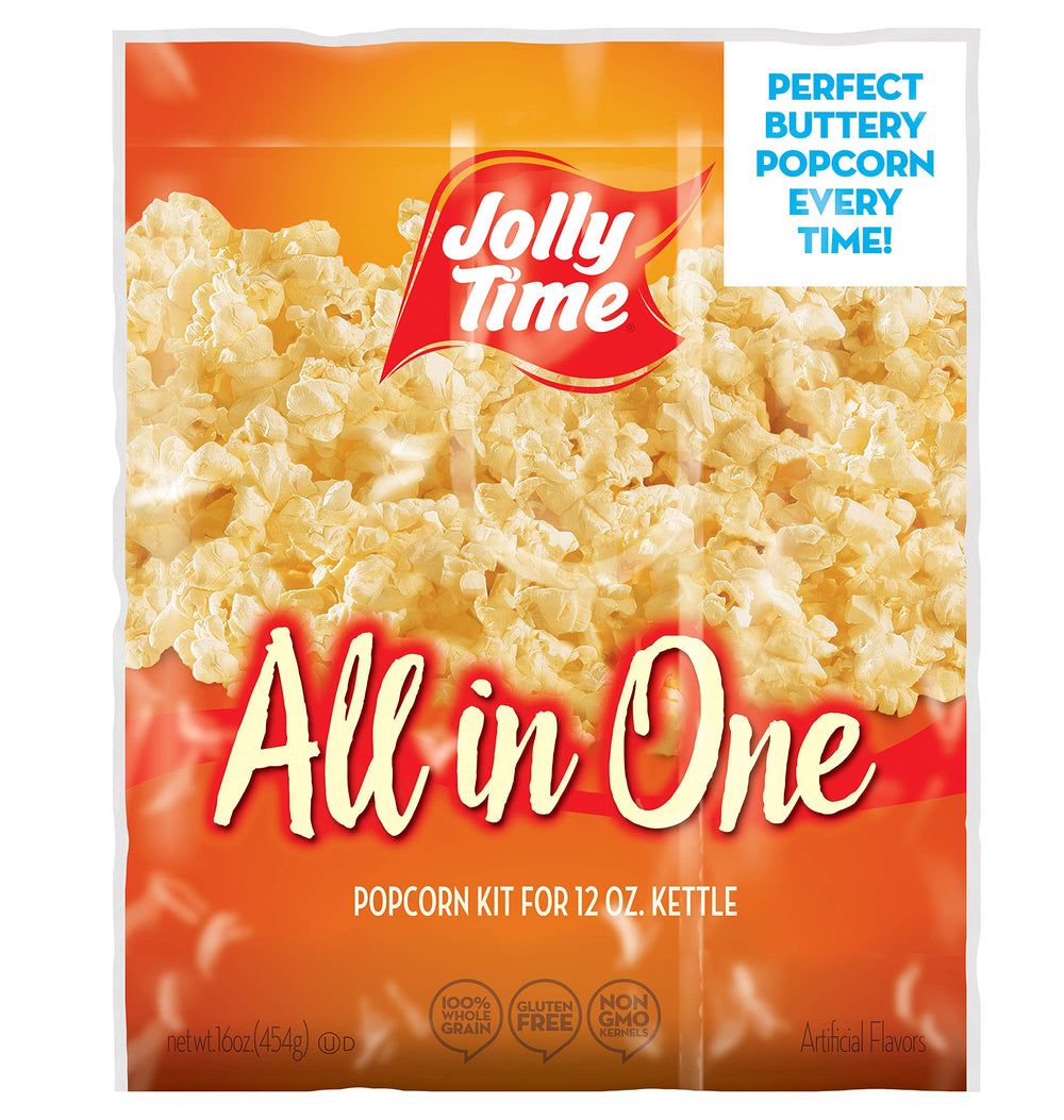 Jolly Time All-in-One kernels ready for theater-style popcorn.