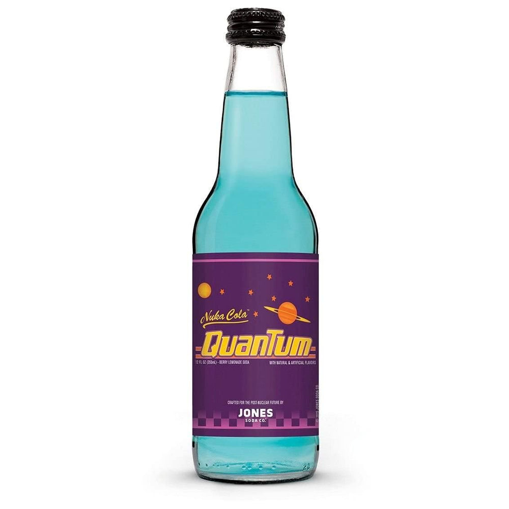 Jones Soda Fallout Nuka-Cola Quantum bottle with vibrant label, ideal collectible for fans.