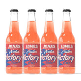 Jones Soda Co. Nuka Victory bottle close-up in nostalgic glass packaging.