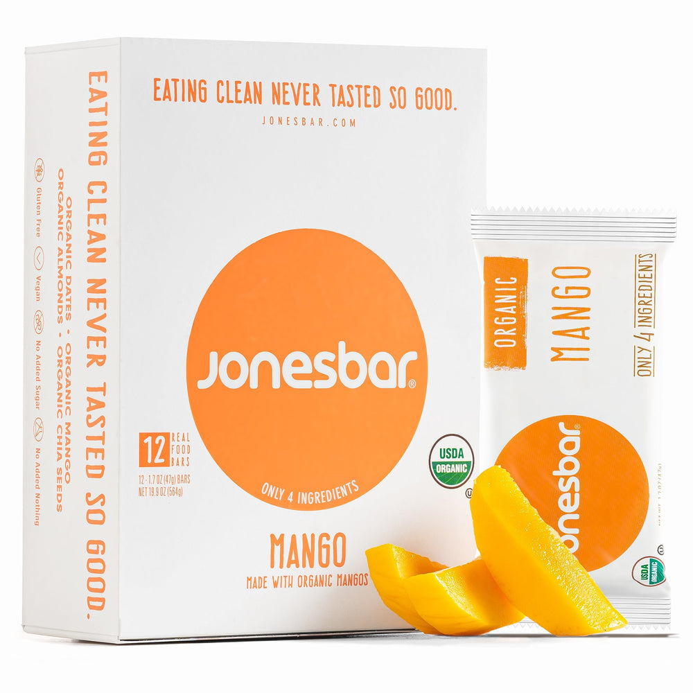 Jonesbar Mango Almond Bar 12-pack on-the-go snack for busy days.