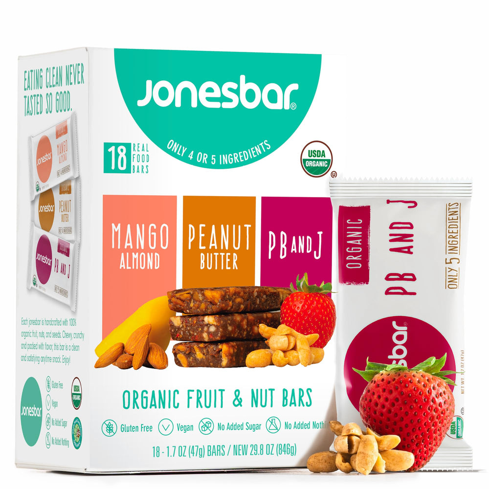 Jonesbar mango almond fruit-nut bar closeup for on-the-go energy