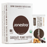 Jonesbar chocolate peanut butter bar, glossy coating, ideal on-the-go snack