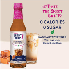 Jordan's Skinny Mixes caramel syrup in a glass for cafe-style latte.