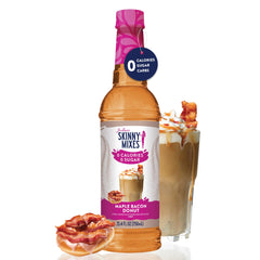 Jordan's Skinny Mixes Maple Bacon Donut syrup bottle pour adds zero-calorie flavor to coffee