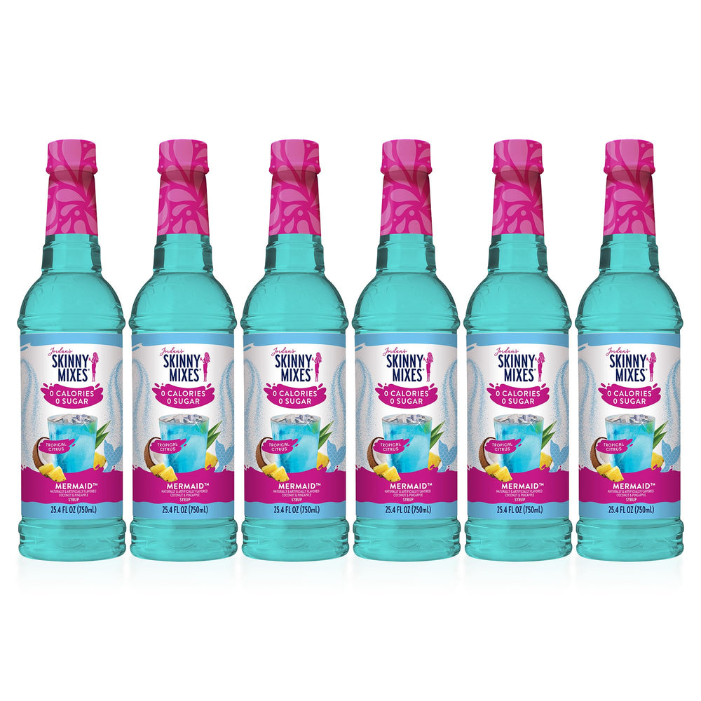 Jordan's Skinny Mixes Mermaid syrup bottle pour for zero-calorie flavor boost.