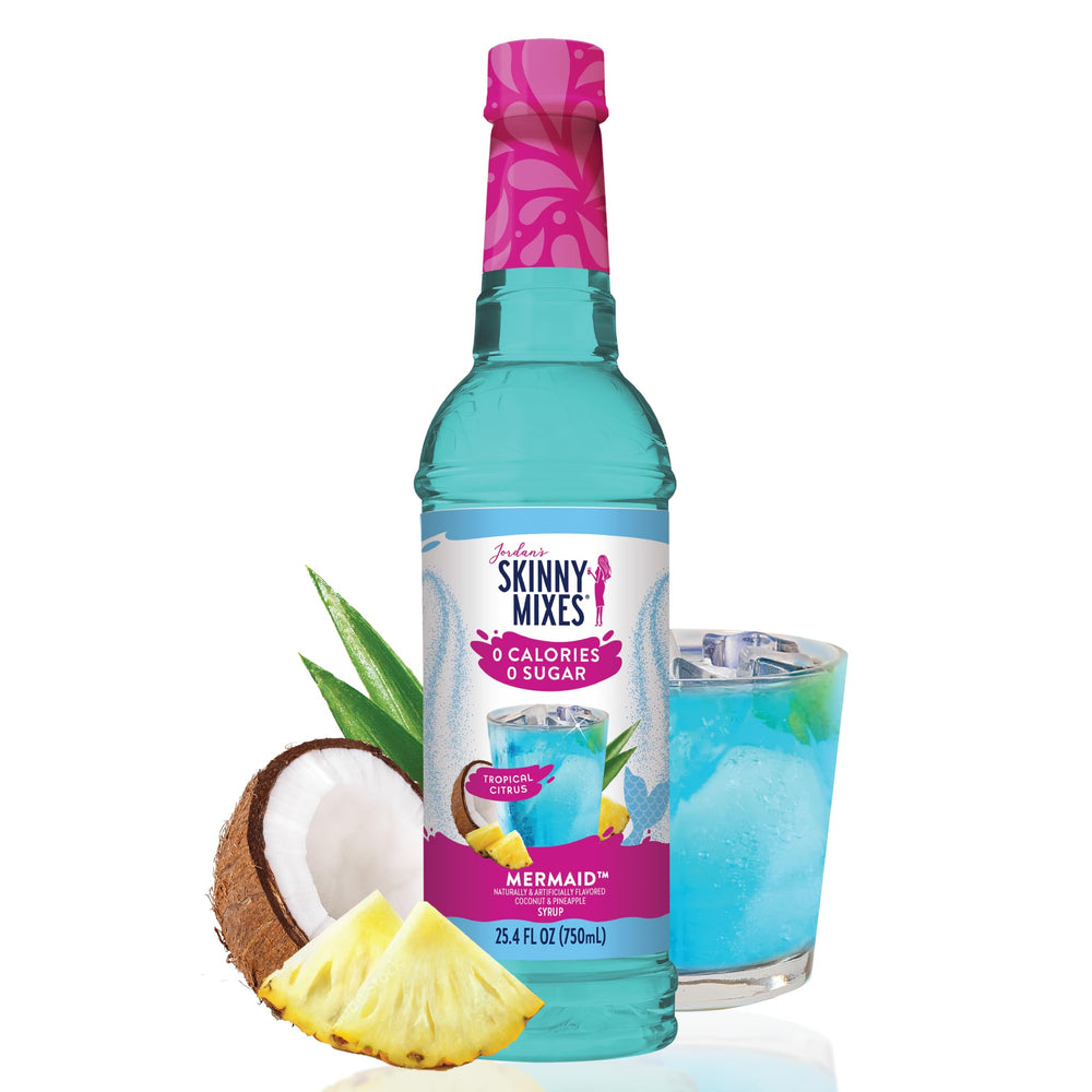 Jordan's Skinny Mixes Mermaid Syrup bottle with tropical flavor label