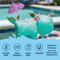 Close-up of Mermaid Syrup label showing zero sugar and keto-friendly