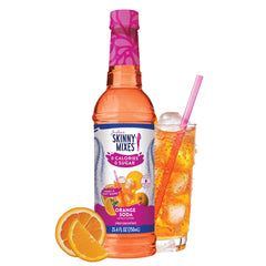 Jordan's Skinny Mixes Orange Soda Syrup bottle pour for zero-calorie flavor boost.