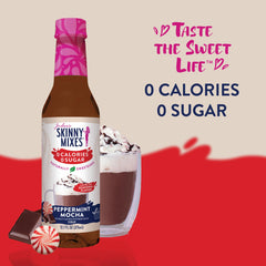 Jordan's Skinny Mix Peppermint Mocha syrup bottle with dairy-free symbol.