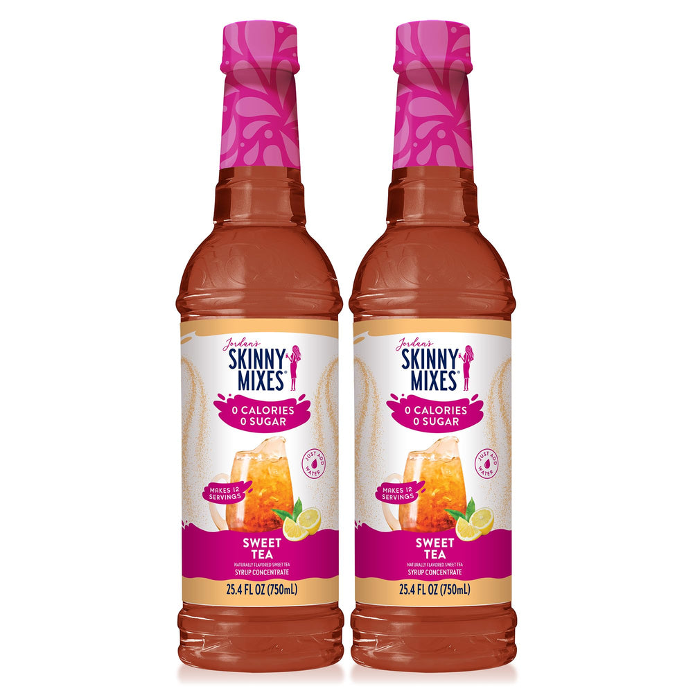 Jordan's Skinny Mixes sugar-free syrup pour into lemonade bottle for zero-calorie flavor.