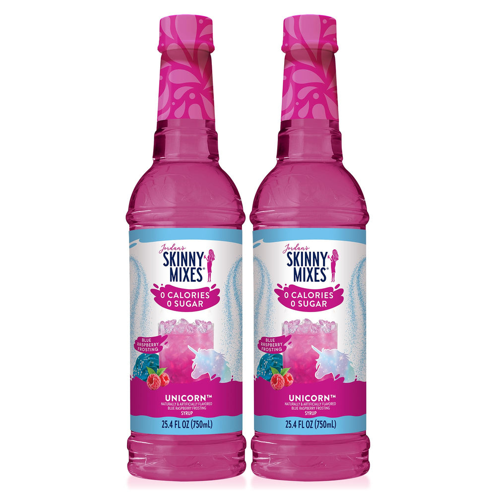 Jordan's Skinny Mixes Unicorn Syrup bottle for zero-calorie flavoring in drinks