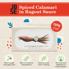 Jose Gourmet wild-caught Portuguese calamari, perfect for pasta or salads