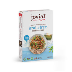 Jovial Cassava Orzo packaging showcases organic gluten-free pasta ready for the pantry