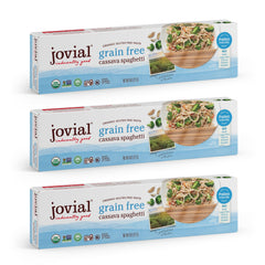 Jovial Cassava Spaghetti pack front showing gluten-free simplicity and organic promise.