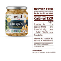 Jovial chickpeas label with BPA free lid for safe storage