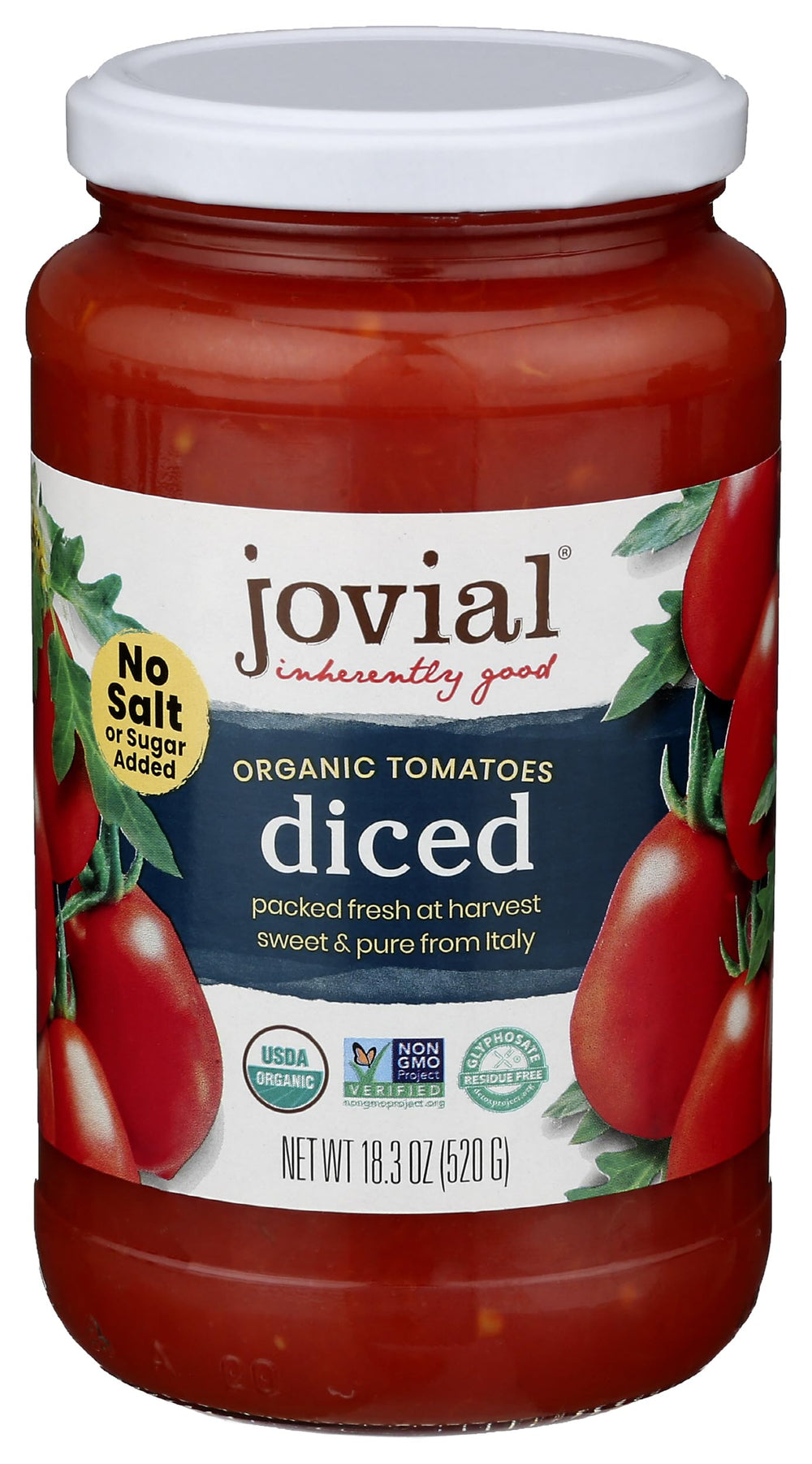 Jovial Diced Tomatoes packaging showcasing premium organic ingredients for easy pantry prep
