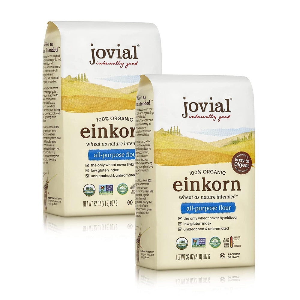 Jovial Organic Einkorn Flour bag 2-pack for home baking with pure nutty flavor.