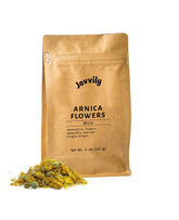 Jovvily Arnica flowers in a resealable bag for easy storage and crafts.