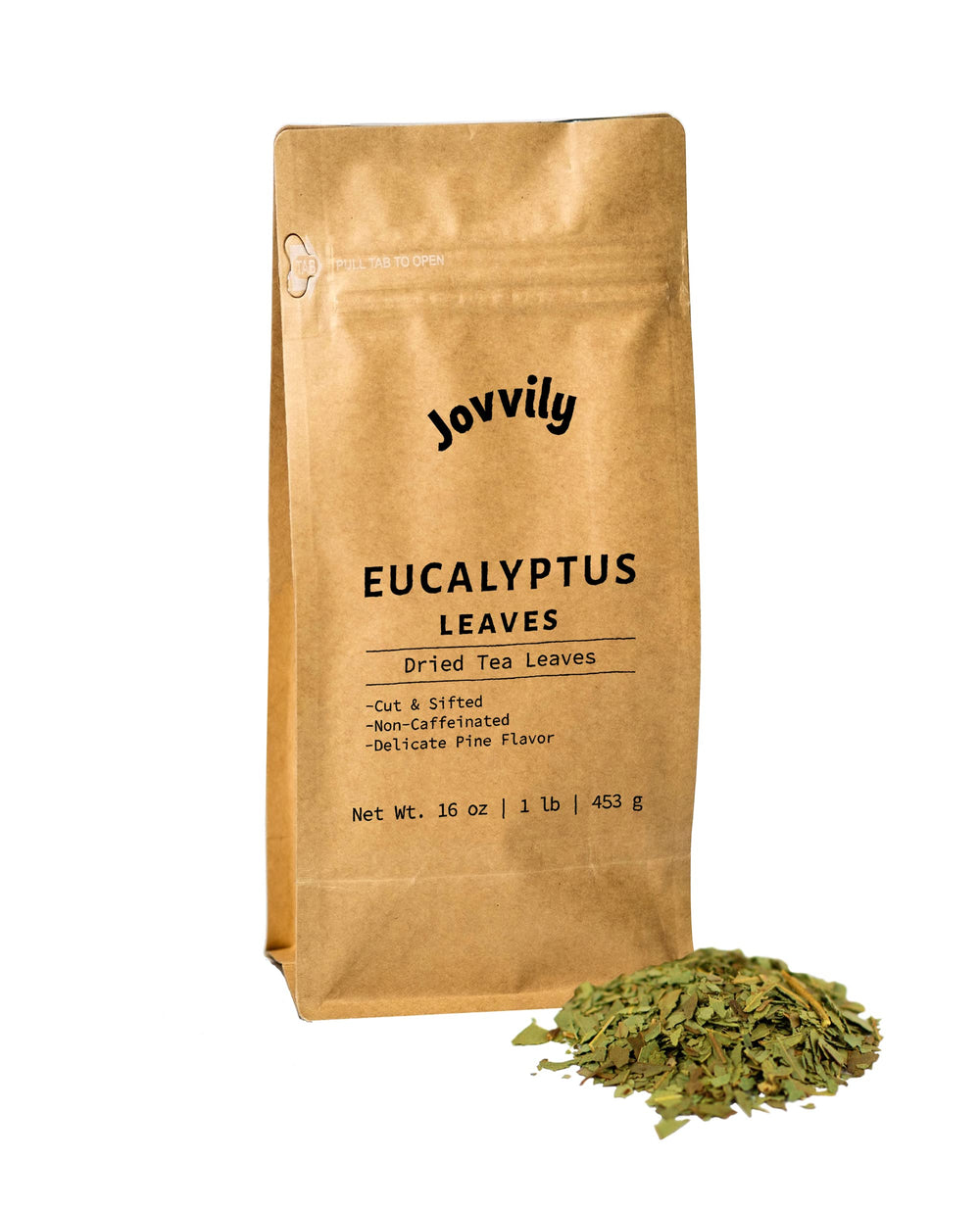 Jovvily eucalyptus leaves closeup, dried cut and sifted for tea blends