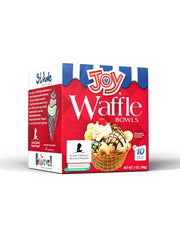 Joy Cone waffle bowls packaging close-up, convenient for quick, shareable dessert demonstrations.